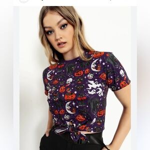 NWT Blackmilk Trick or Treat Purple Tie Front Tee Size XXL